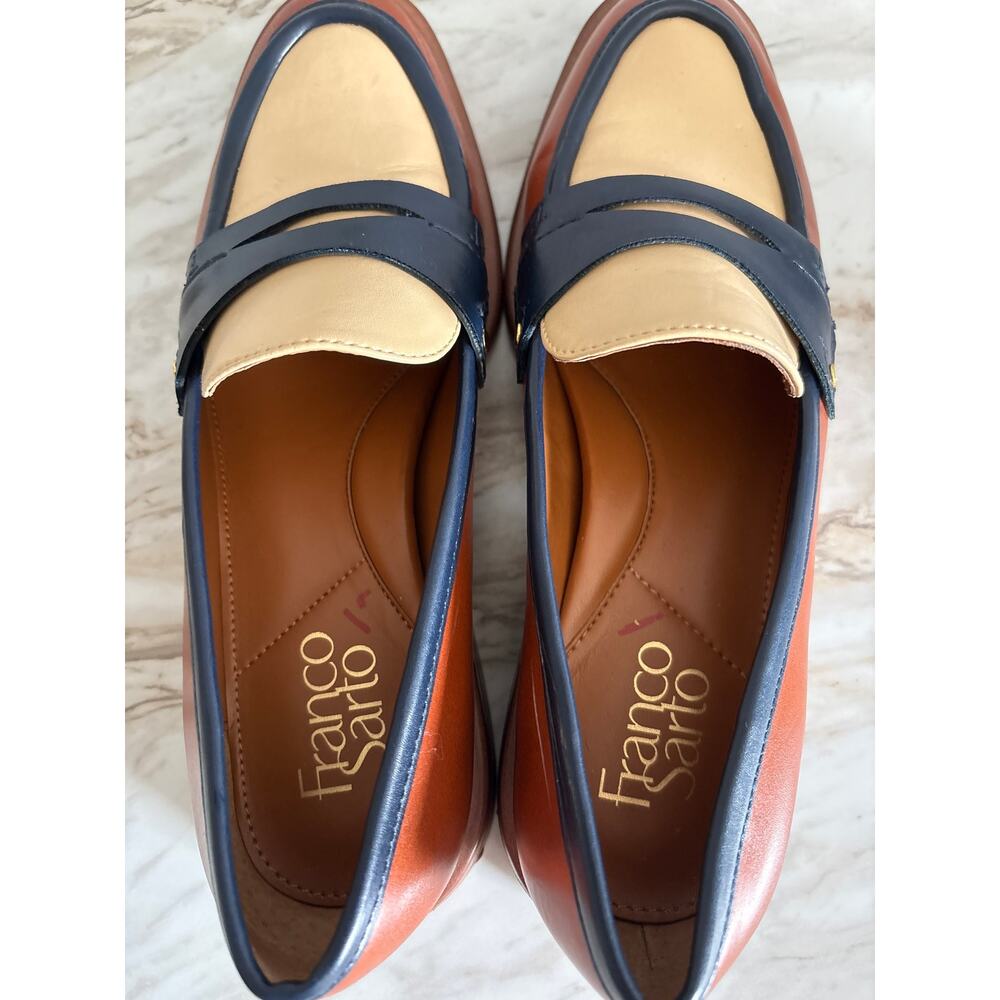 Franco Sarto Women's Edith 2 Penny Loafers Size 8 Cream Navy Brown Colorblock - Picture 5 of 10